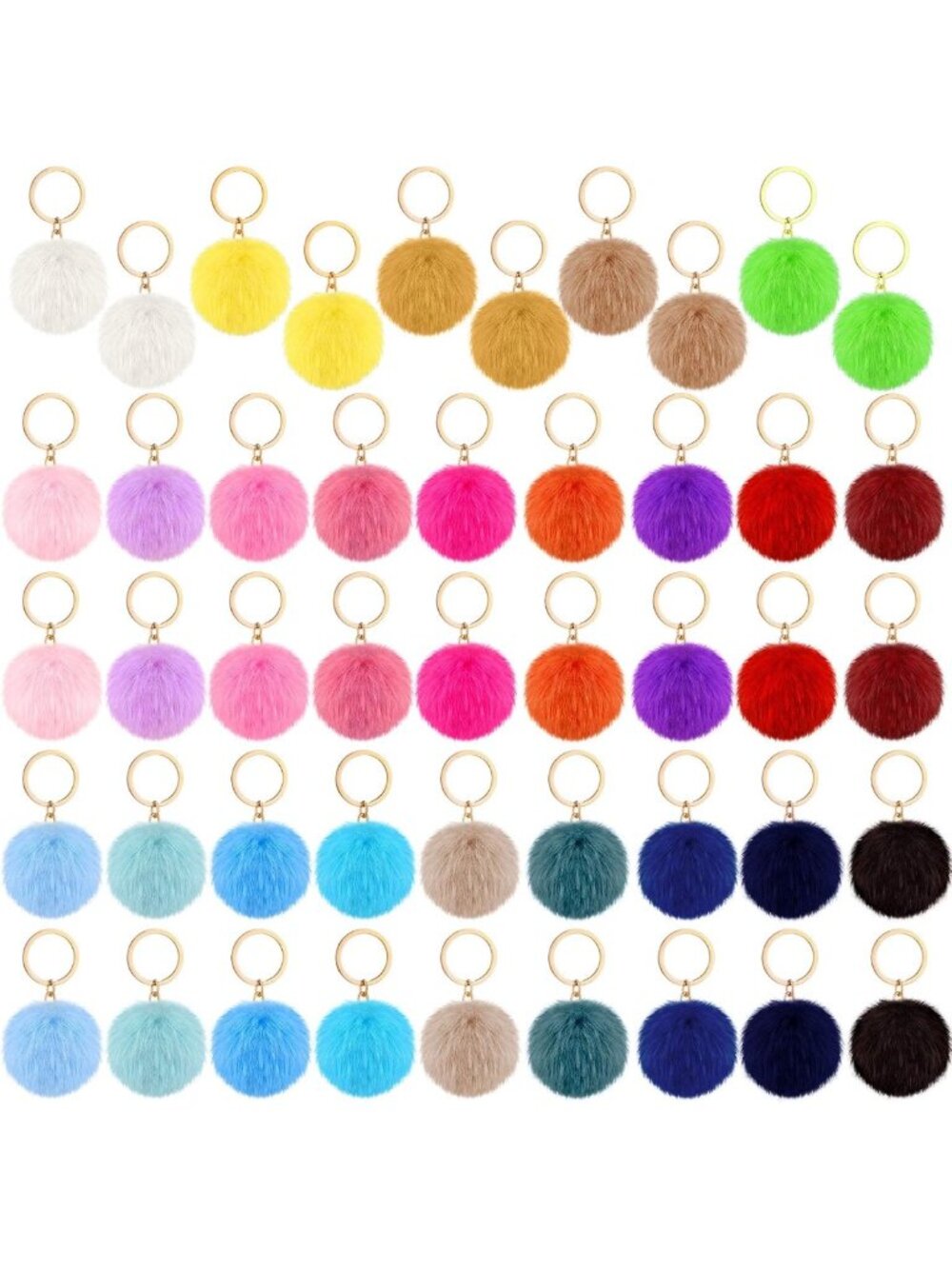 Fluffy Faux Fur Pom Poms Keychains - 46 Pcs Rabbit Ball Key Rings for Bags